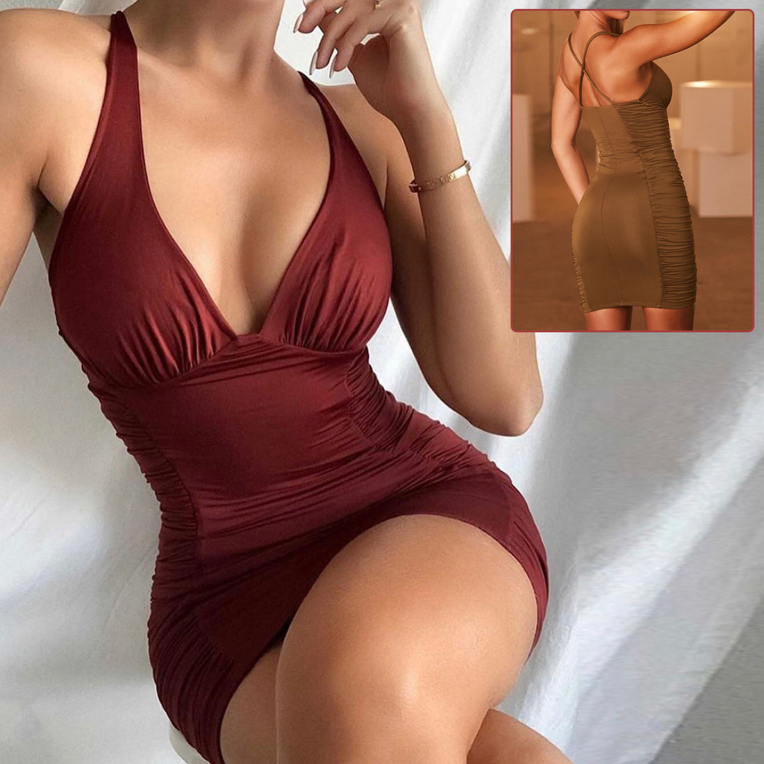 Sexy Deep V-neck Backless Suspender Dress INS Fashion Slim Hip Backless Short Dresses Summer Women&